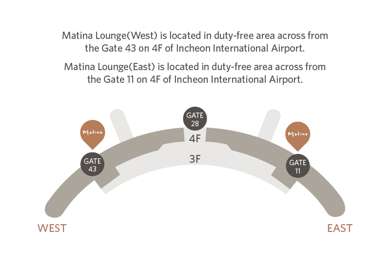 WEST:Gate 43 on 4F, EAST::Gate 11 on 4F